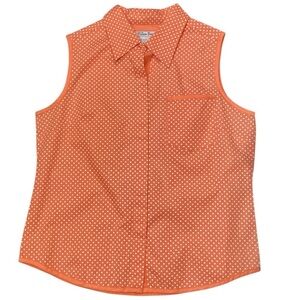 Willow Bay 100% Cotton Sleeveless Blouse Peachy Orange White Dots,‎ Small 6-8